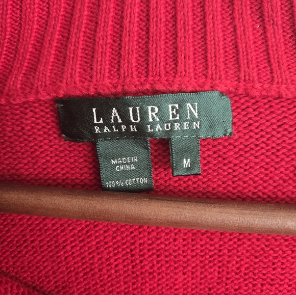 Ralph Lauren Red Turtleneck Sweater Gold Buttons Size Med Vintage Cabincore - Picture 4 of 4